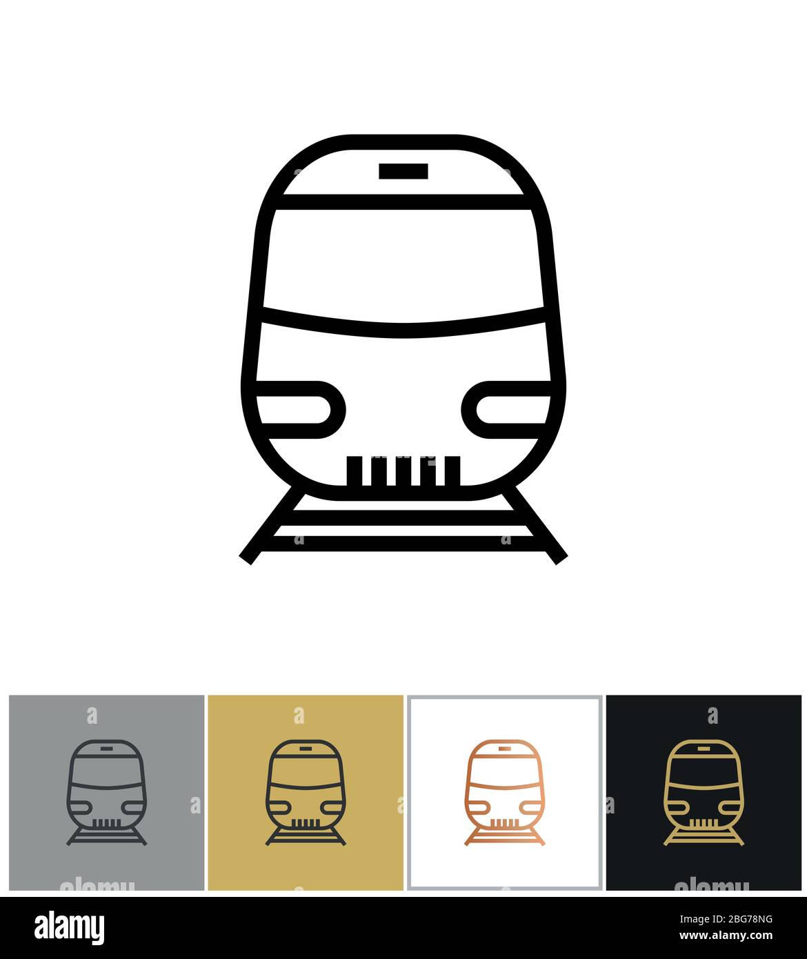 Bahnsymbol, Bahnverkehrsschild oder U-Bahn-Bahnsymbol auf weißem und schwarzem Hintergrund. Vektorgrafik Stock Vektor