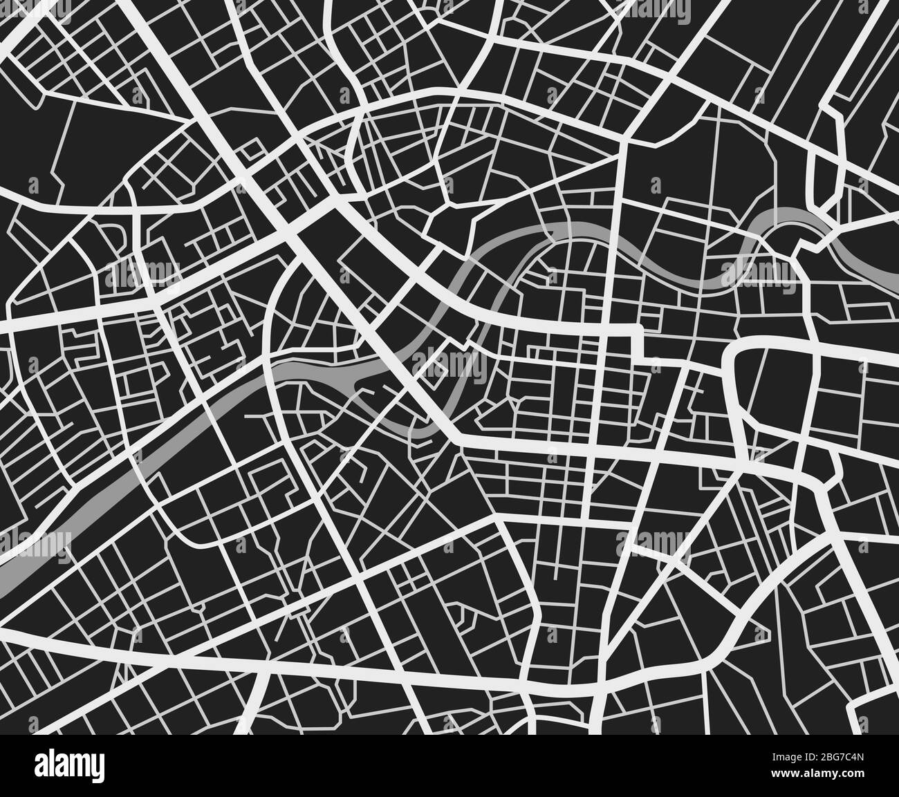 Schwarz-weiß Reise-Stadtplan. Stadtverkehr Straßen Vektor-Kartographie Hintergrund. Stadt Straße Hintergrund, Kartographie Innenstadt, Stadt Navigatio Stock Vektor