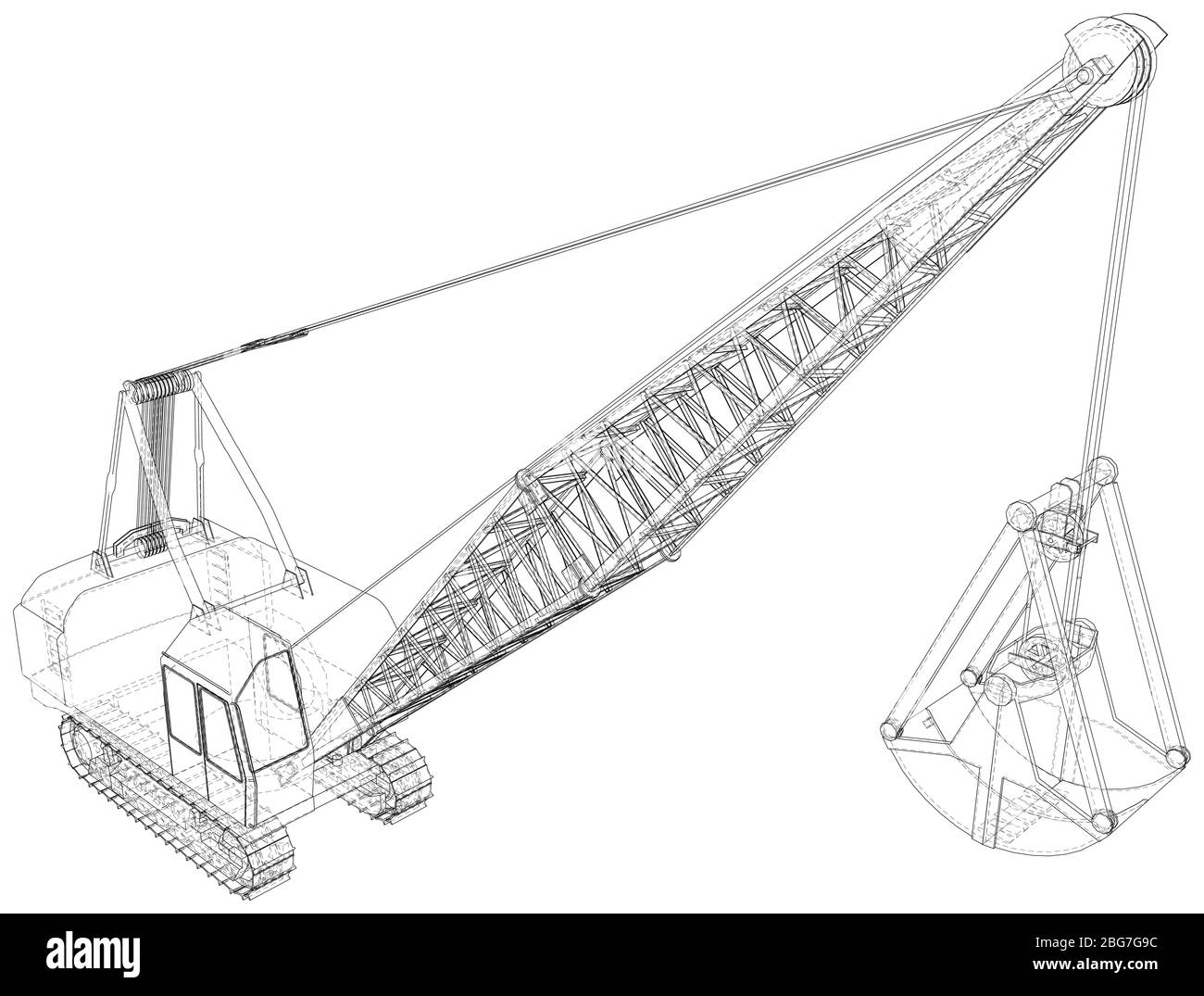 Dragline. Die Ebenen der sichtbaren und unsichtbaren Linien werden getrennt. EPS10-Format. Drahtrahmen. Stock Vektor