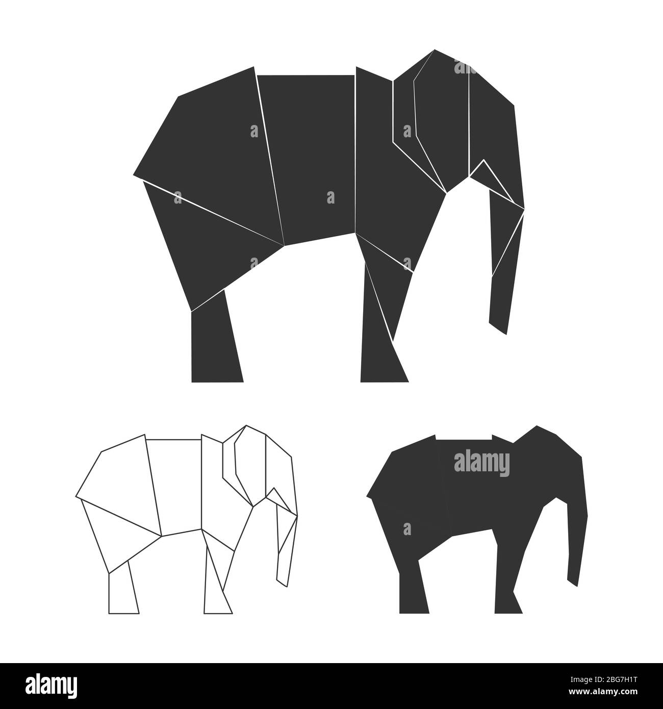 Vektor Papier japanische Elefanten für Logo, Druck, Design. Wilde Tier Elefant Silhouette isoliert auf weißem Untergrund Illustration Stock Vektor