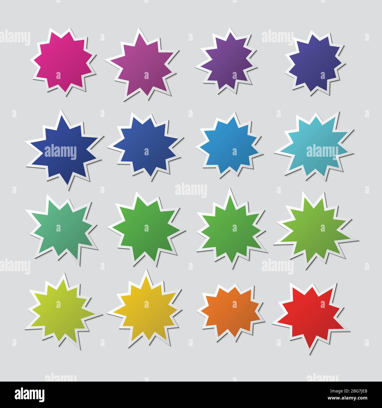 Leere bunte Papier Starburst Ballons, Explosion Formen. Cartoon platzen Sprechblasen. Boom Verkauf Aufkleber Vektor-Set isoliert. Starburst und Sonne Stock Vektor