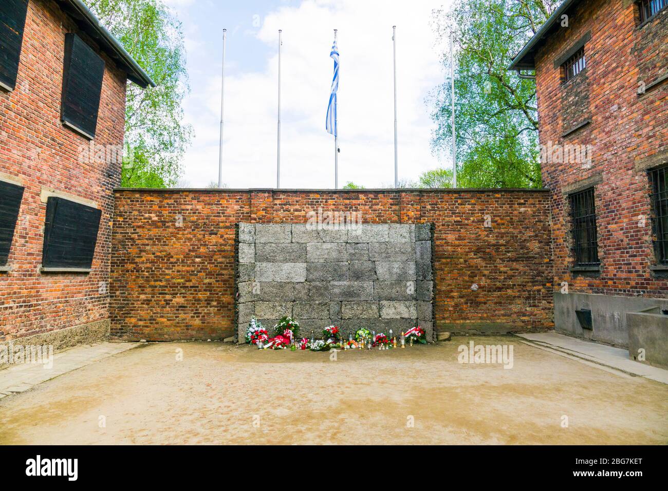 Todesmauer Konzentrationslager Auschwitz-Birkenau Oświęcim Museum Südpolen Europa EU UNESCO Stockfoto