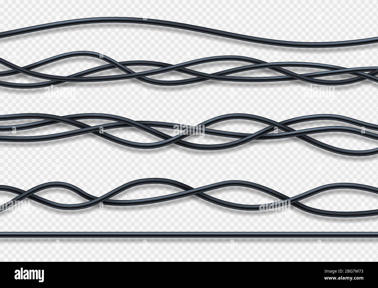 Realistische elektrische Drähte, Anschluss Industriekabel Vektor-Set. Abbildung: Kabelverbindung, Stromversorgung des Kabels Stock Vektor