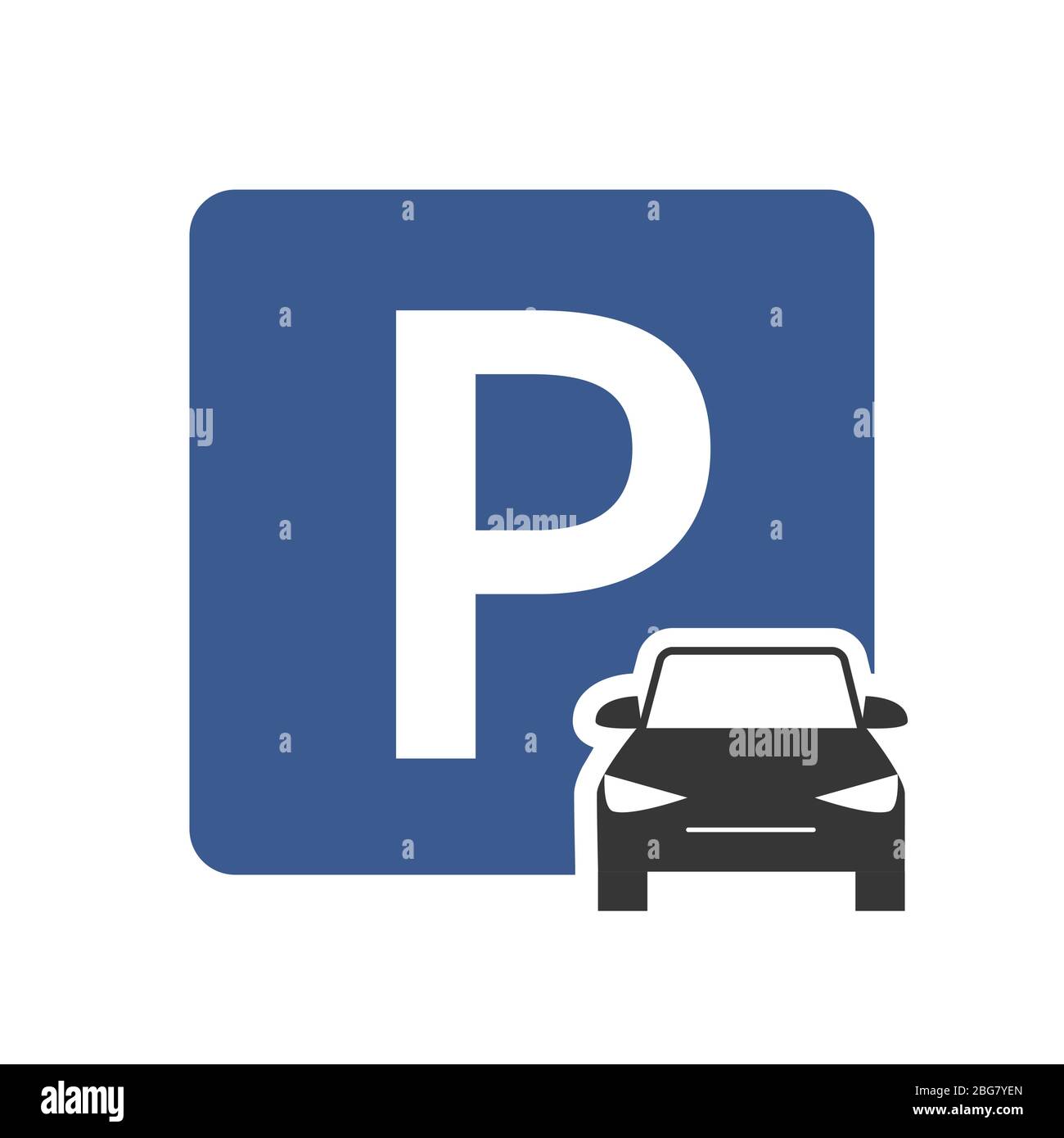 Parkzone Vektor-Symbol mit Auto-Symbol von oben. Parkplatz Transport-Bereich, Symbol Straßenschild für Regulierung Automobil-Abbildung Stock Vektor