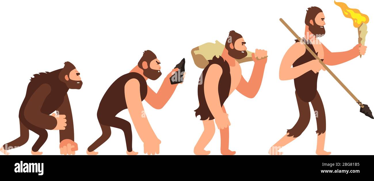 Theorie der menschlichen Evolution. Entwicklungsstufen des Menschen. Vektorgrafik Anthropologie. Evolution Mensch, Entwicklung Fortschritt Menschen Stock Vektor