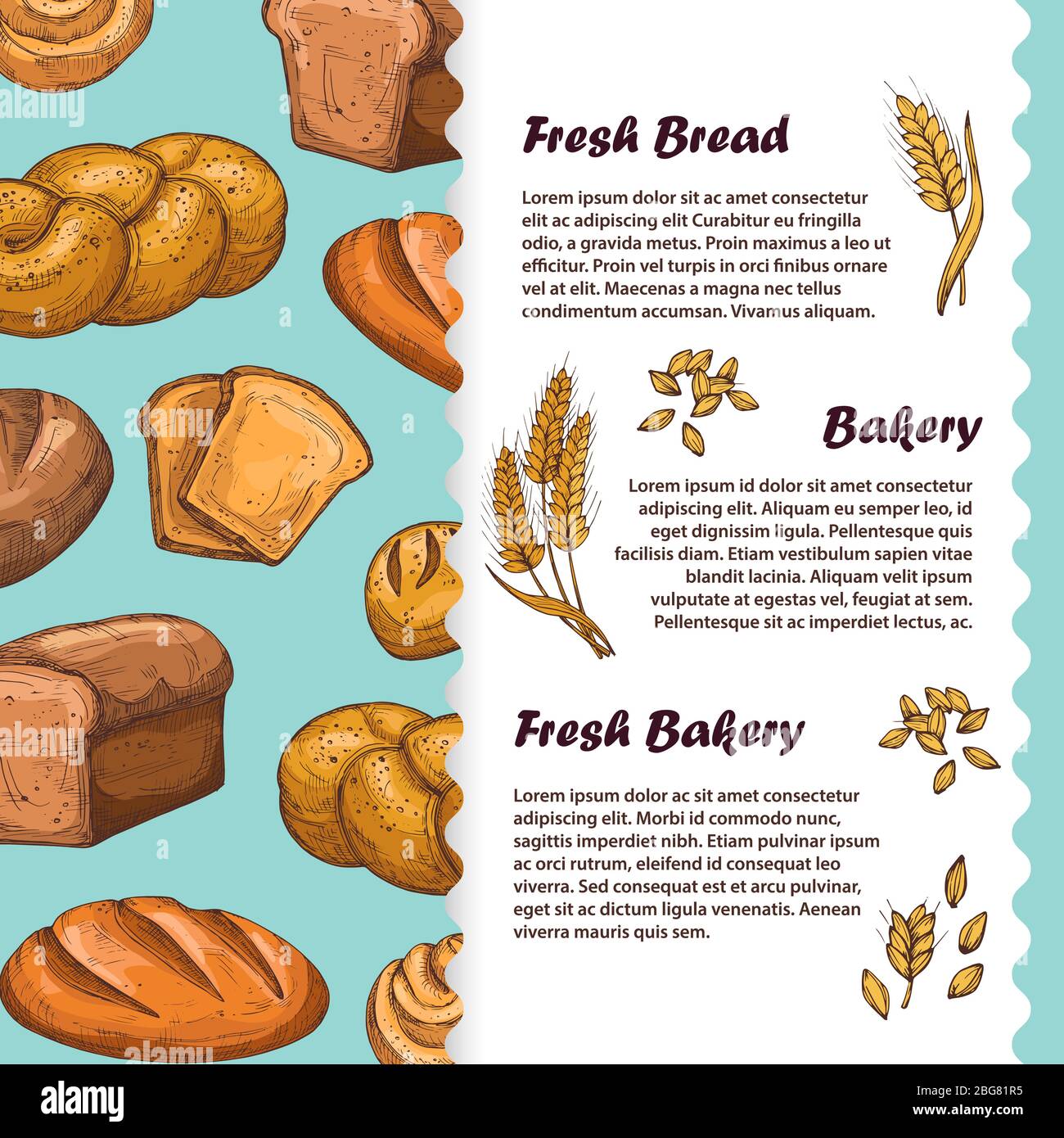 Bäckerei, Café-Menü, Flyer Poster und Banner-Vorlage mit Vektor Brot und Brot Illustration Stock Vektor