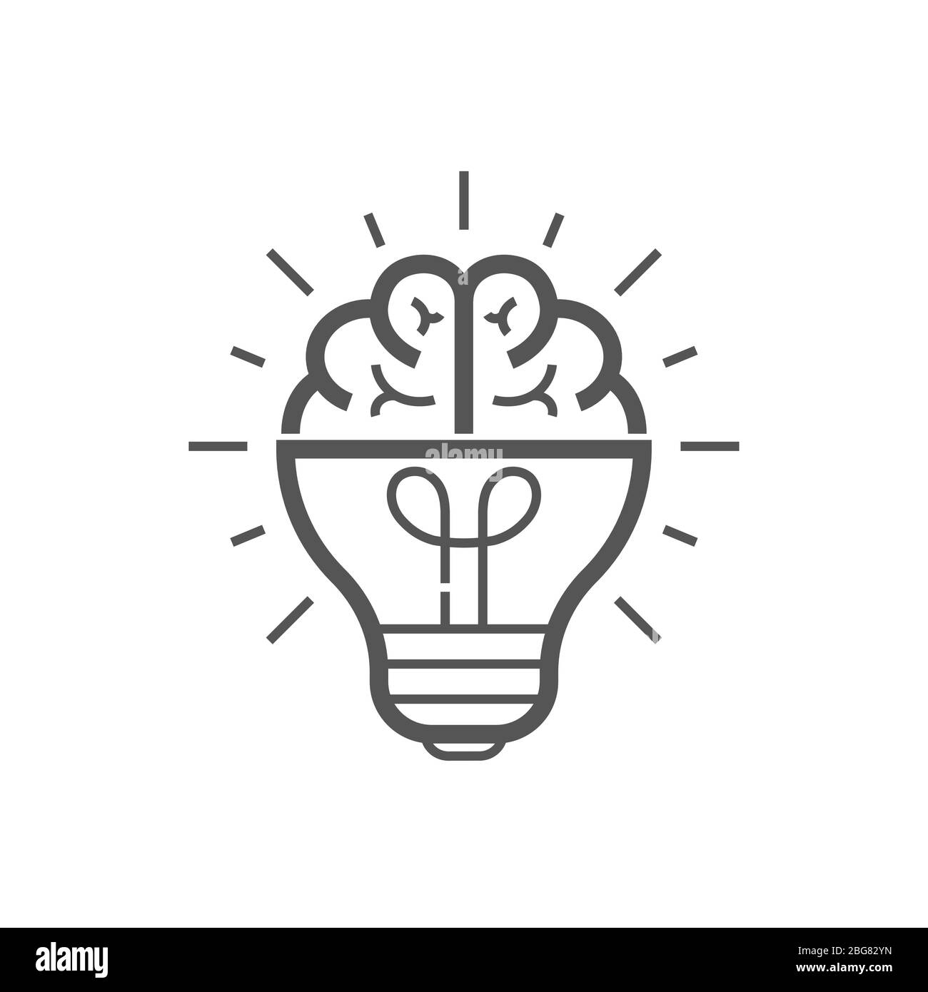 Symbol für eine Idee des Gehirns. Glühbirne mit Gehirn Vektor Liner-Symbol, Idee Konzept. Bearbeitbare Kontur. EPS 10 Stock Vektor