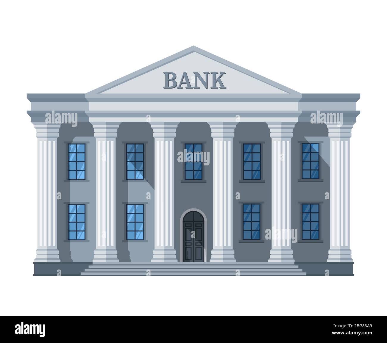 Cartoon Retro Bankgebäude oder Gerichtsgebäude mit Säulen Vektor-Illustration isoliert auf weißem Hintergrund. Bank Gebäude Architektur mit Säule Stock Vektor