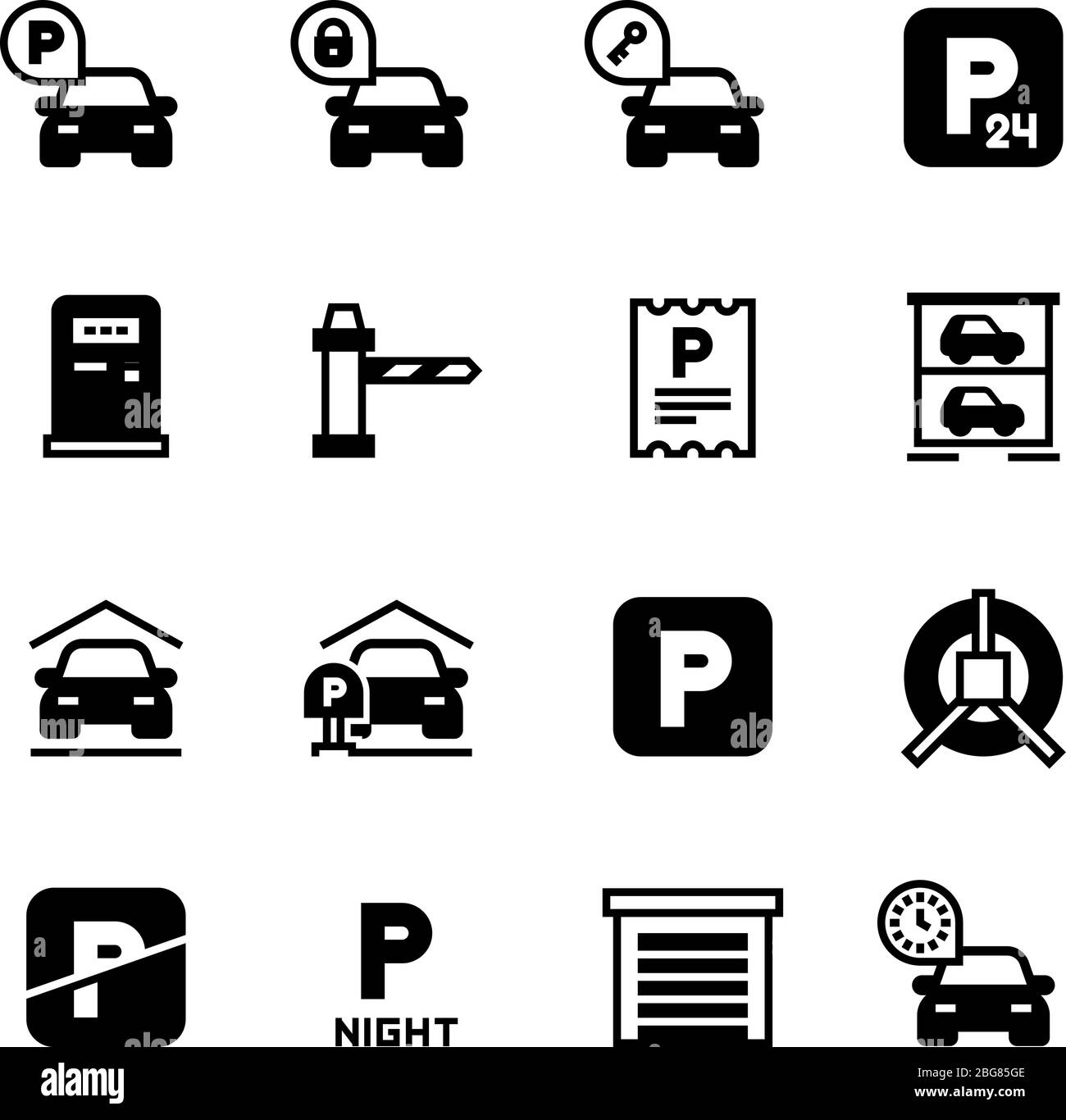 Parken Auto Vektor-Symbole. Symbole für Parkzone isoliert. Abbildung der Parkzone und des Bereichs, Platz für Auto Stock Vektor