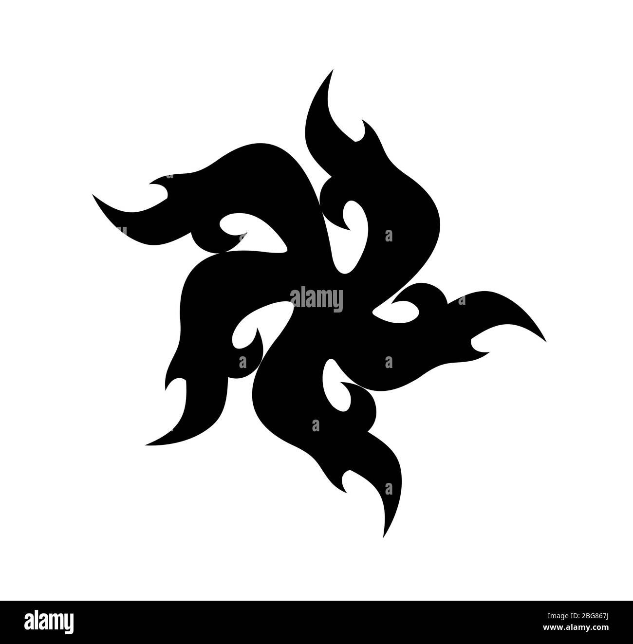 Tattoo Wirbel Symbol schwarze Farbe isoliert auf weiß. Vektor-Form von Flammen mit fünf Scheitelpunkt - Logo Vorlage von Pagan Folk Ornament Stock Vektor