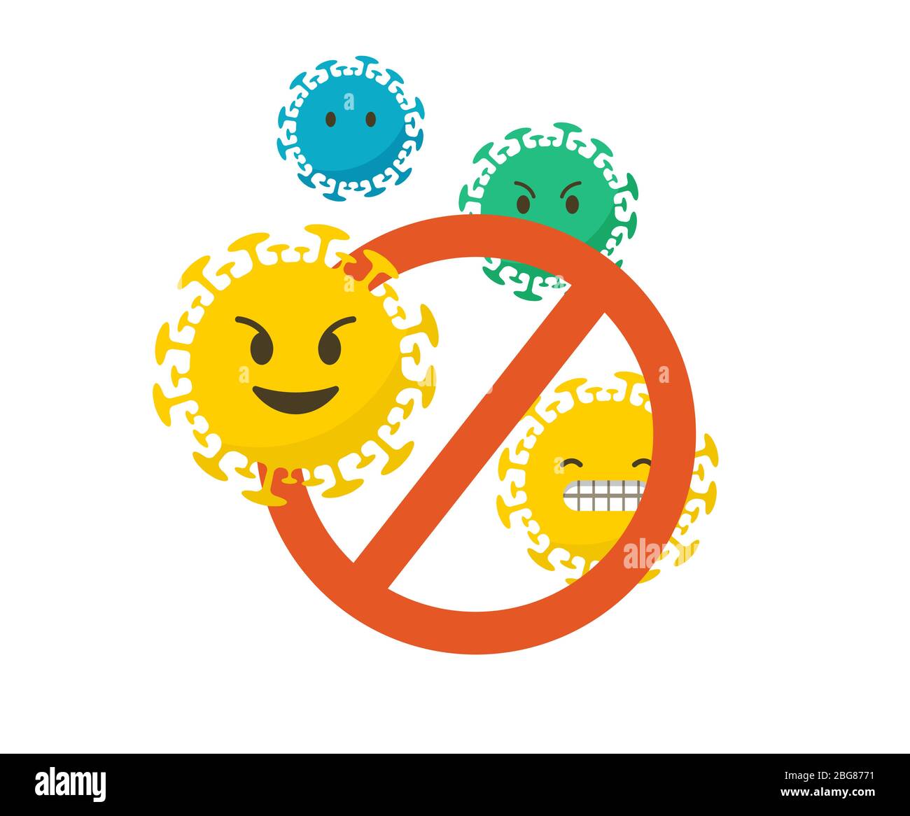 Stoppen Sie die Coronavirus konzeptionelle Emoji-Symbole gesetzt. Vektorgrafik, Hintergrund und Banner Stock Vektor