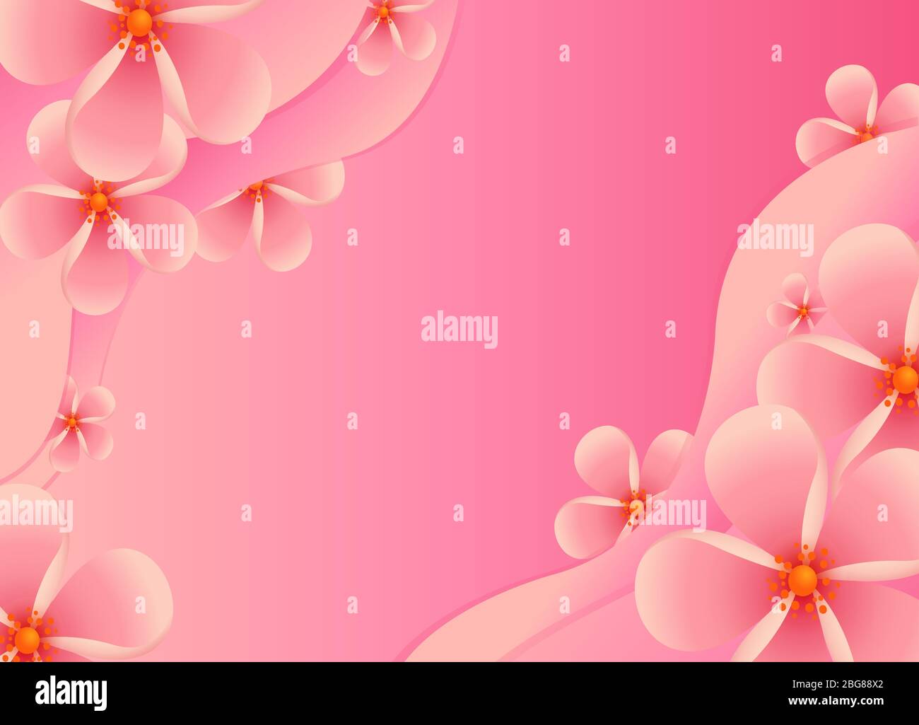 Kirschblüte Hintergrundbild. Sakura oder Kirschblüten-förmige Papierausschnitte auf rosa Hintergrund. Banner, Poster, Flyer mit Platz für Ihren Text. Stil mit ausgeschnittenem Papier. Stock Vektor