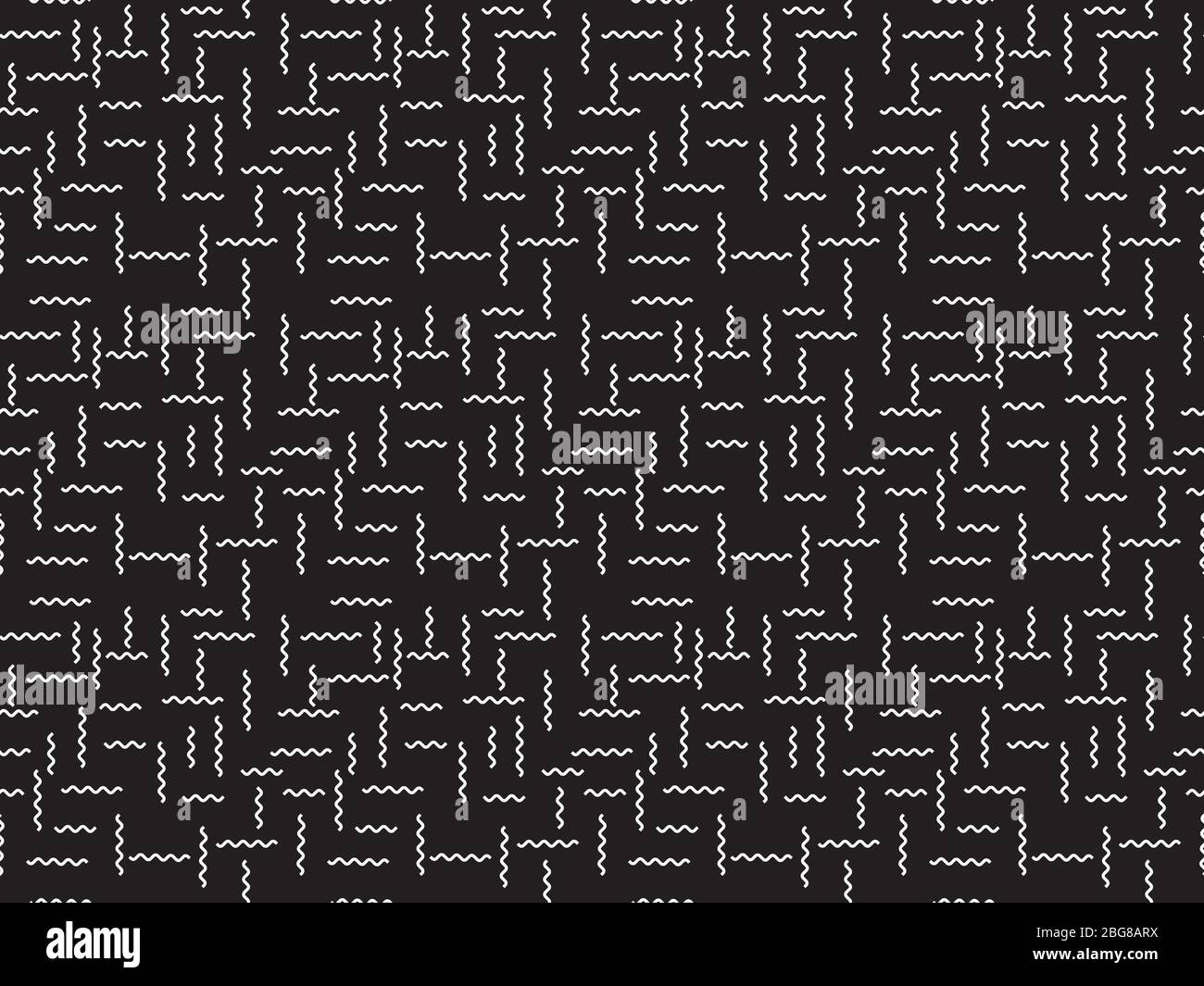 Einfache monochrome nahtlose dekorative Muster der horizontalen weißen welligen Linien auf schwarzem Hintergrund Stock Vektor
