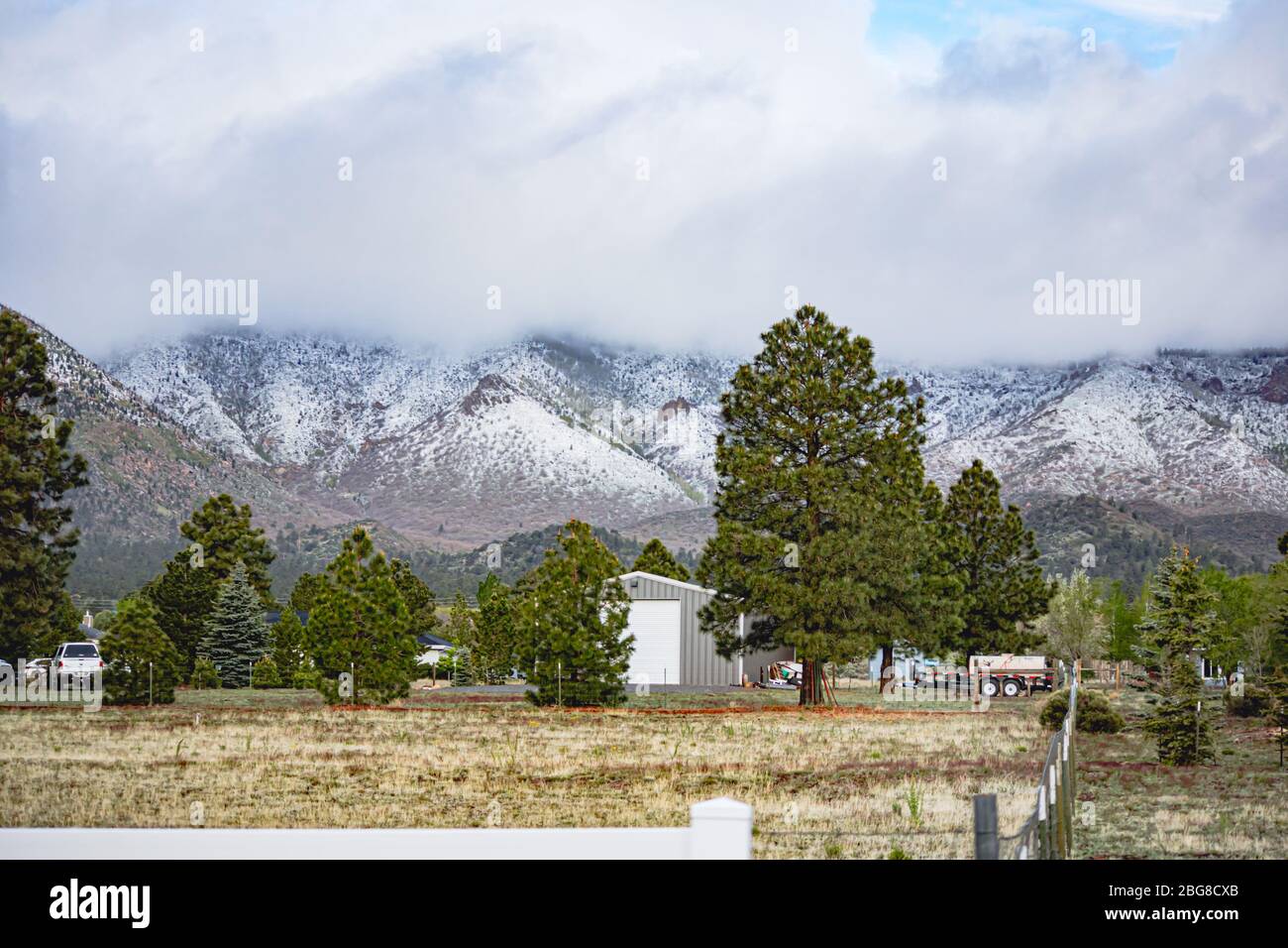 Schneebedeckte Berge in Flagstaff, AZ Stockfoto