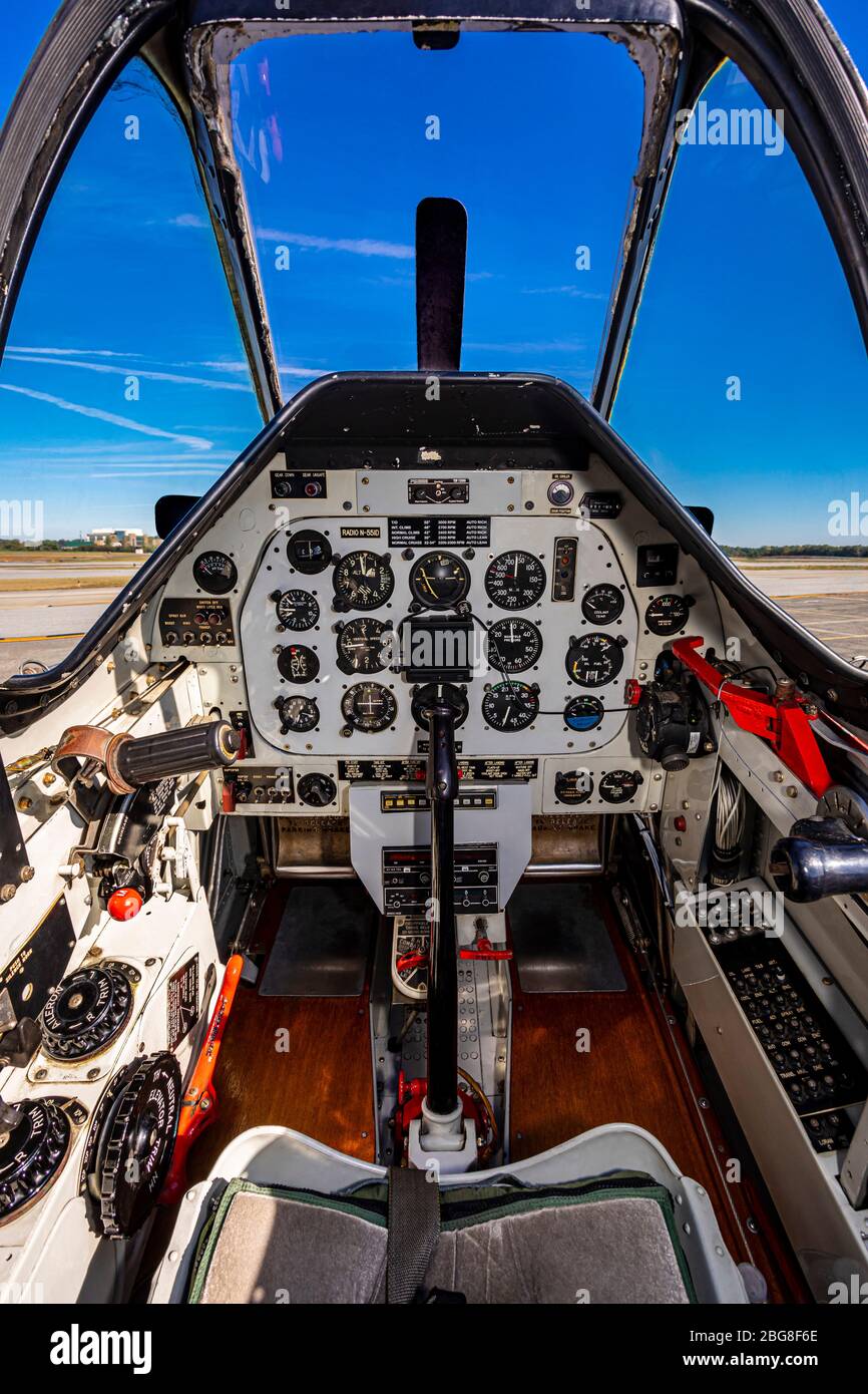 Cockpit eines P-51D Mustang. Stockfoto