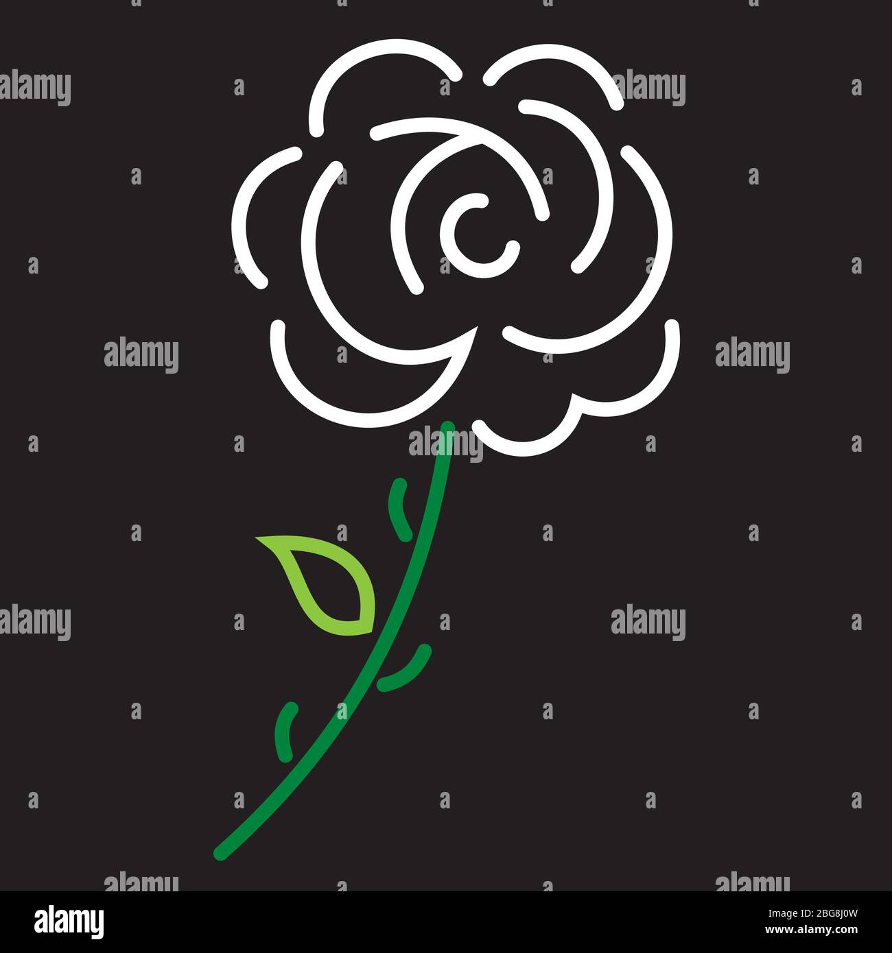 Vector Illustration. Weiße Rose Symbol durch geometrische Linien auf schwarzem Hintergrund. Stock Vektor