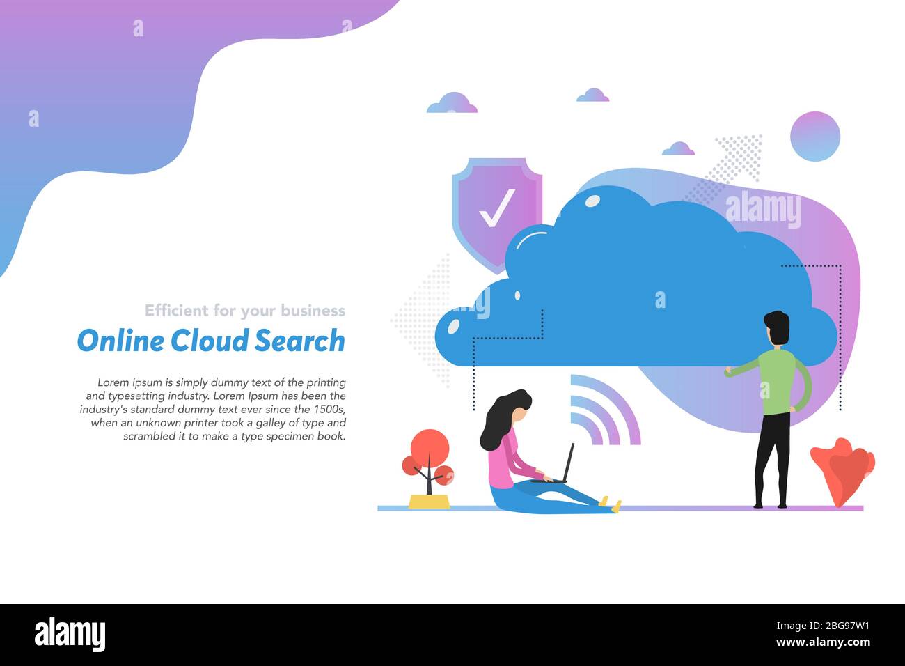 Web-Header-Vorlage der Cloud-Suche in flach Stock Vektor