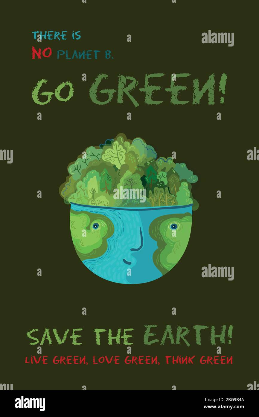 Grün werden, die Wälder sparen. Vektor niedliche ökologische Illustration. Stock Vektor