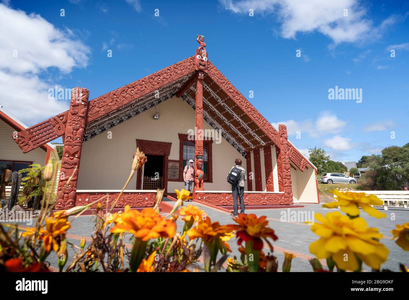 Wahiao Meeting House, Whakarewarewa Maori Village, Rotorua, Nordinsel Neuseeland Stockfoto