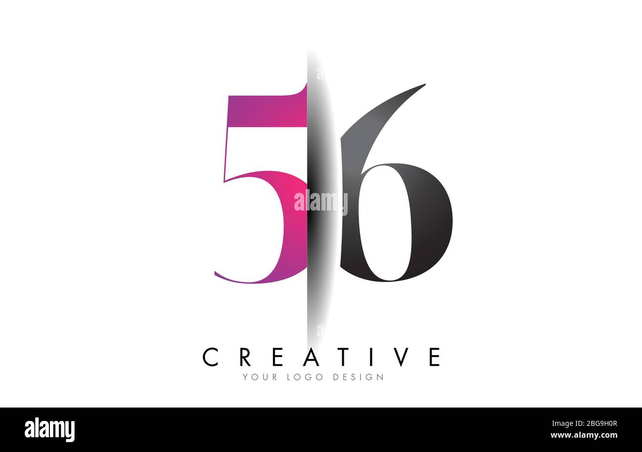 56 5 6 Gray and Pink Number Logo mit kreativem Shadow Cut Vektor Illustration Design. Stock Vektor