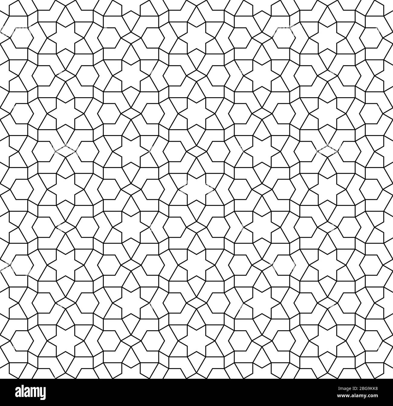 Nahtlose geometrische Verzierung auf Basis traditioneller arabischer Kunst. Schwarze Linien und weißer Hintergrund. Tolles Design für Stoff, Textil, Deckel, Verpackungspapier, Rückseite Stock Vektor