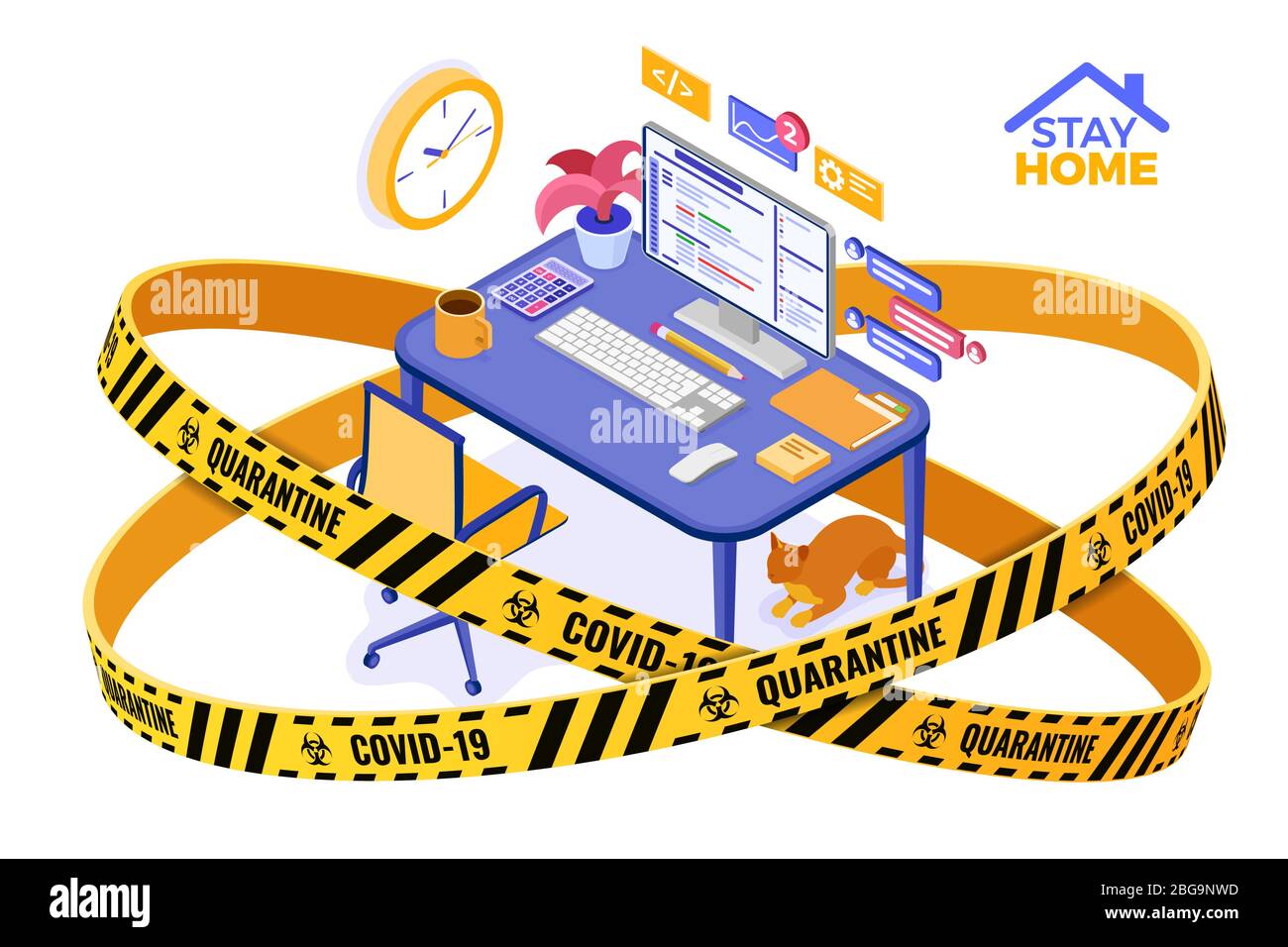 Covid-19 Coronavirus Quarantäne Aufenthalt Arbeit zu Hause Stock Vektor