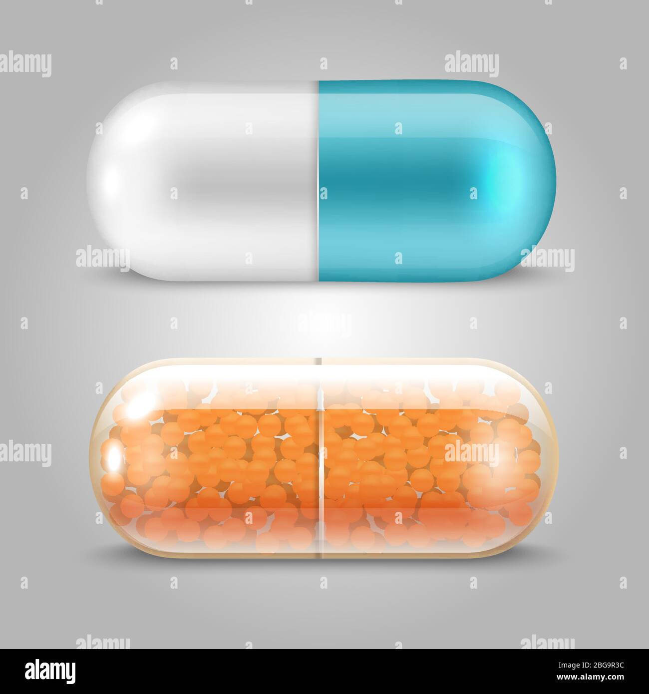 Realistische Pillen Vektor-Design - Medikamente Kapseln Set. Vektorgrafik Stock Vektor