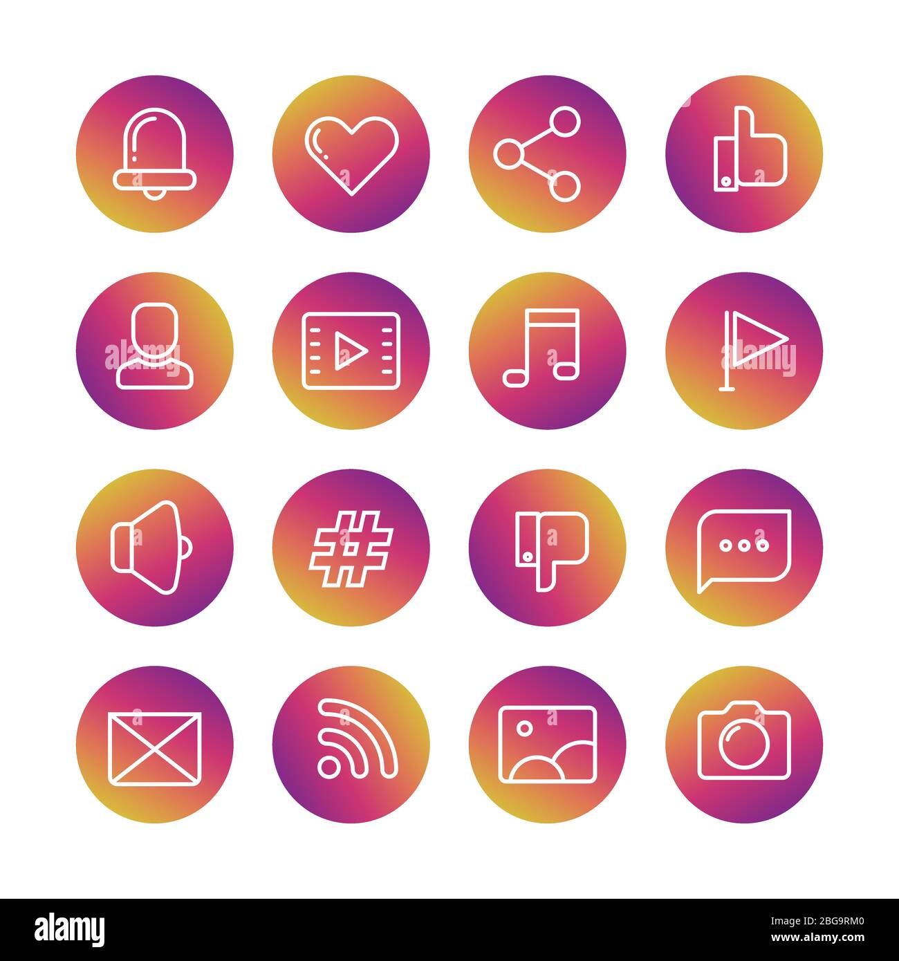 Web, soziale Netzwerke, soziale Medien und Kommunikation Thin Line Icons. Vektorgrafik Stock Vektor