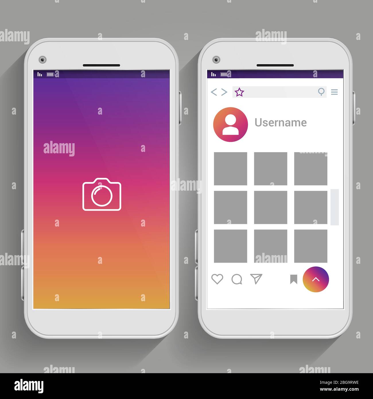 Smartphone inspiriert und Social Media Seite Design flach. Vektorgrafik Stock Vektor