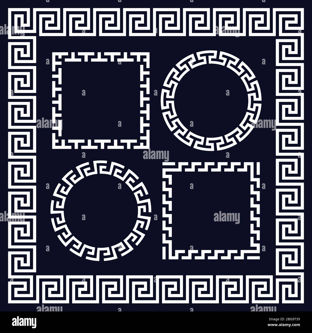 Antike griechische runde und rechteckige Rahmen. Griechenland Rand Kreis und Ornament im griechischen Stil. Vektorgrafik Stock Vektor