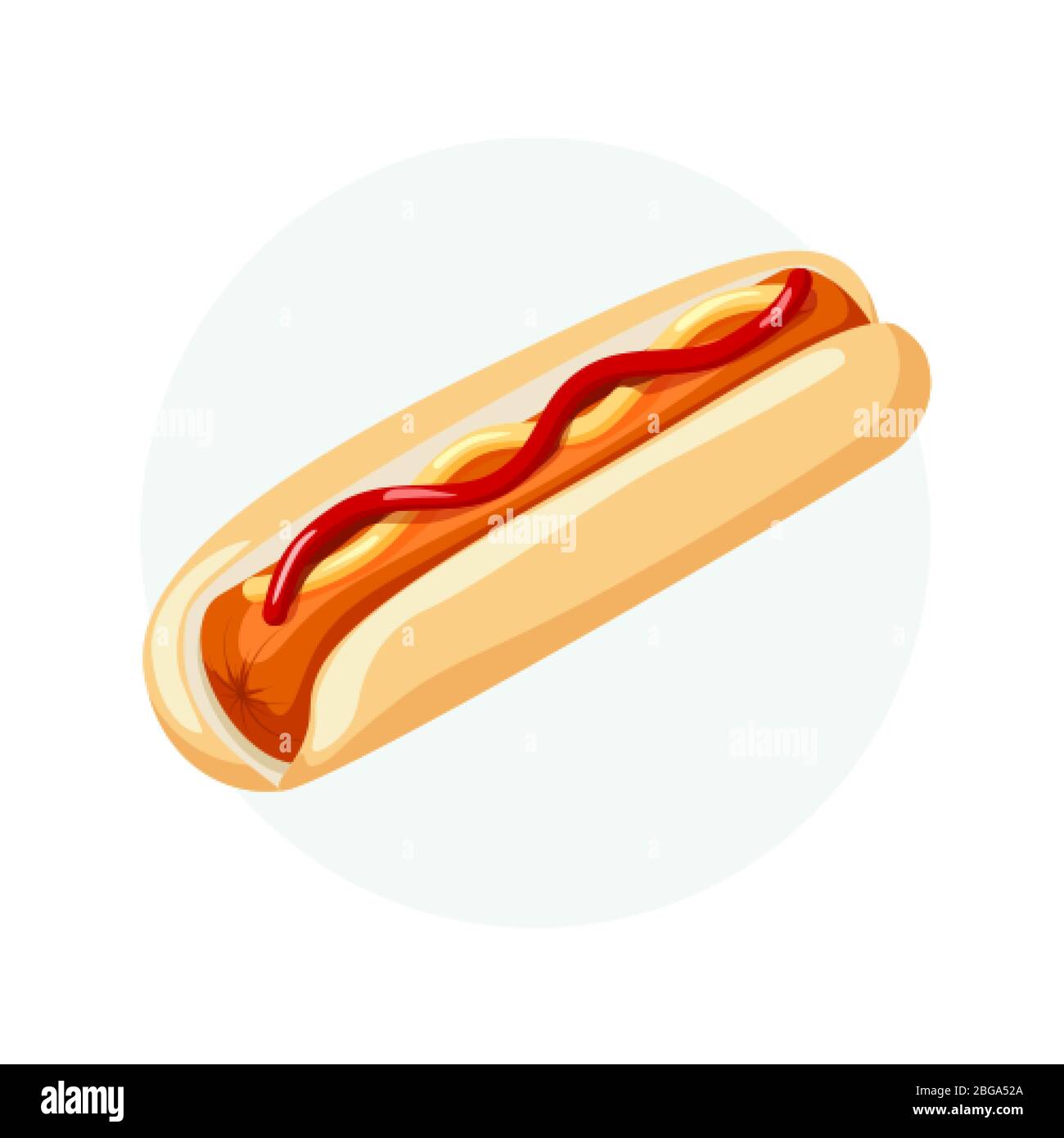 Hot Dog mit Brot, Wurstketchup und Senf. Cartoon Fast Food Banner. Vektorgrafik Stock Vektor
