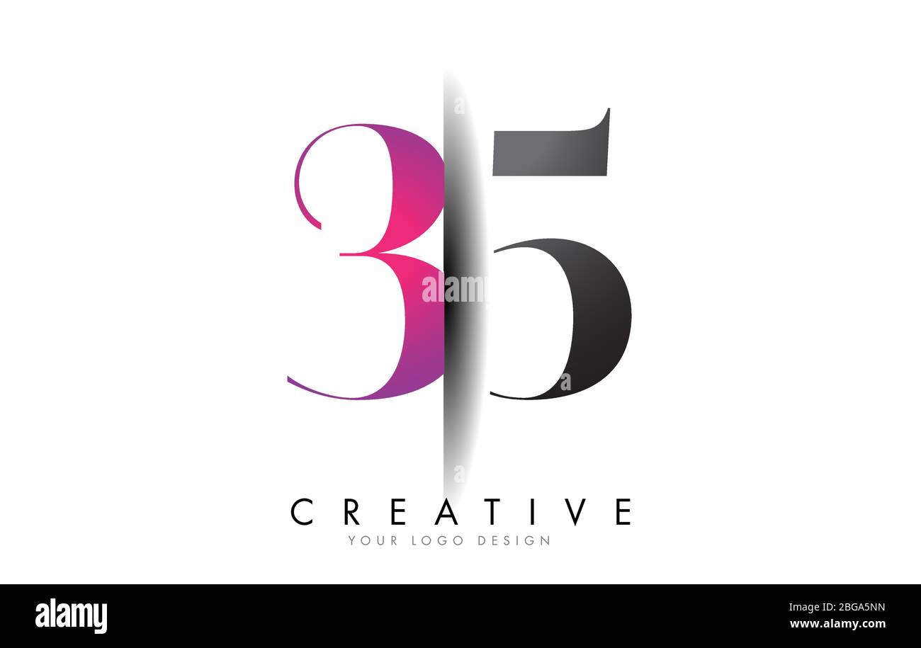 35 3 5 Gray and Pink Number Logo mit kreativem Shadow Cut Vektor Illustration Design. Stock Vektor