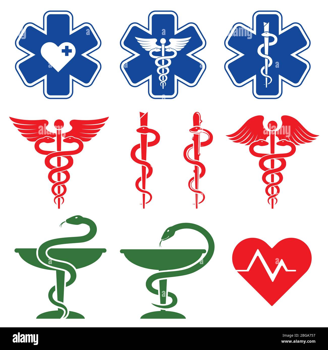 Internationale Symbole für medizinische, pharmazeutische und Notfallversorgung. Medizinische Glyph-Kollektion Illustration Stock Vektor