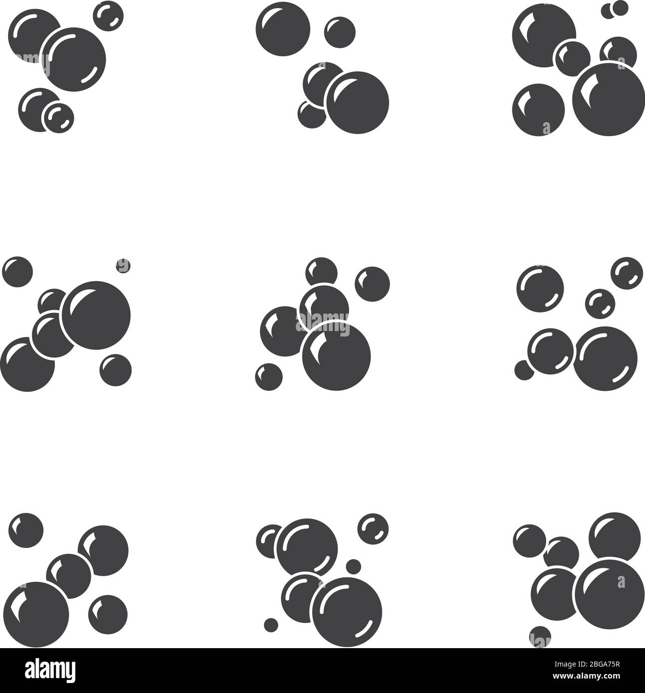Seifenblasenvektor schwarze Symbole isoliert. Seife schwarze Wasserblase Sammlung von Illustration Stock Vektor