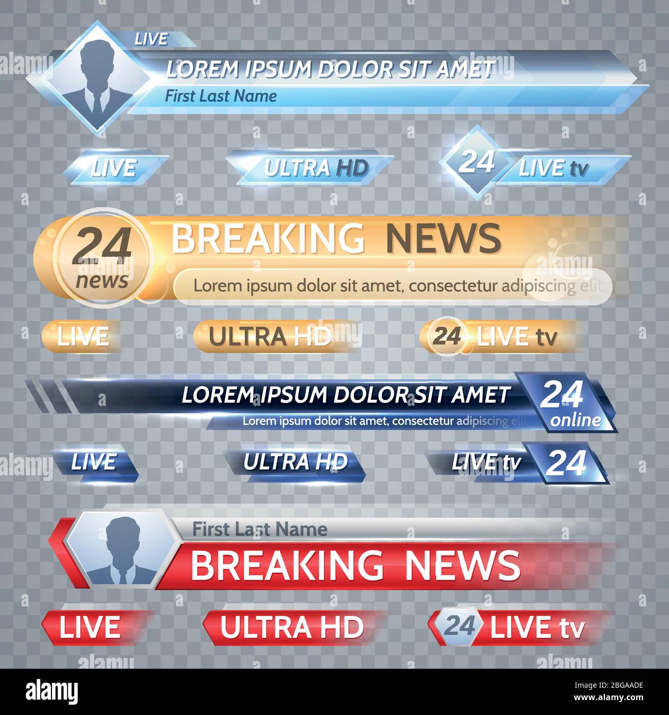 TV-Vektorleisten und Broadcast-Grafiken für unteren dritten Nachrichten Hintergrund. News Banner für tv-Streaming, Fernsehen Video Illustration Stock Vektor