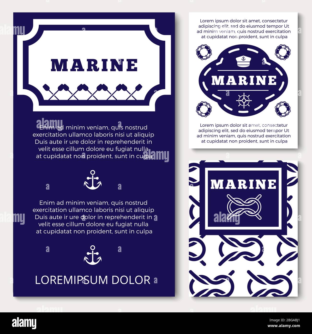 Marine Banner oder Flyer Template Design mit Meer Elemente. Vektorgrafik Stock Vektor