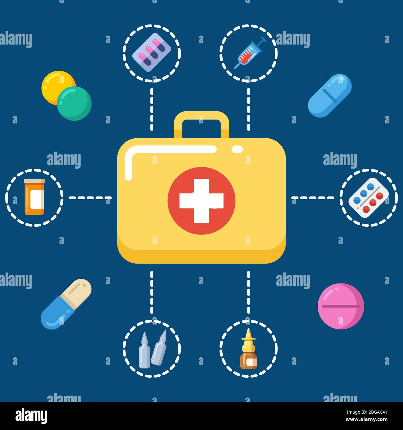 Erste-Hilfe-Kit Konzept - Medizin-Symbole gesetzt. Medizin Symbol, Vektor-Illustration Stock Vektor