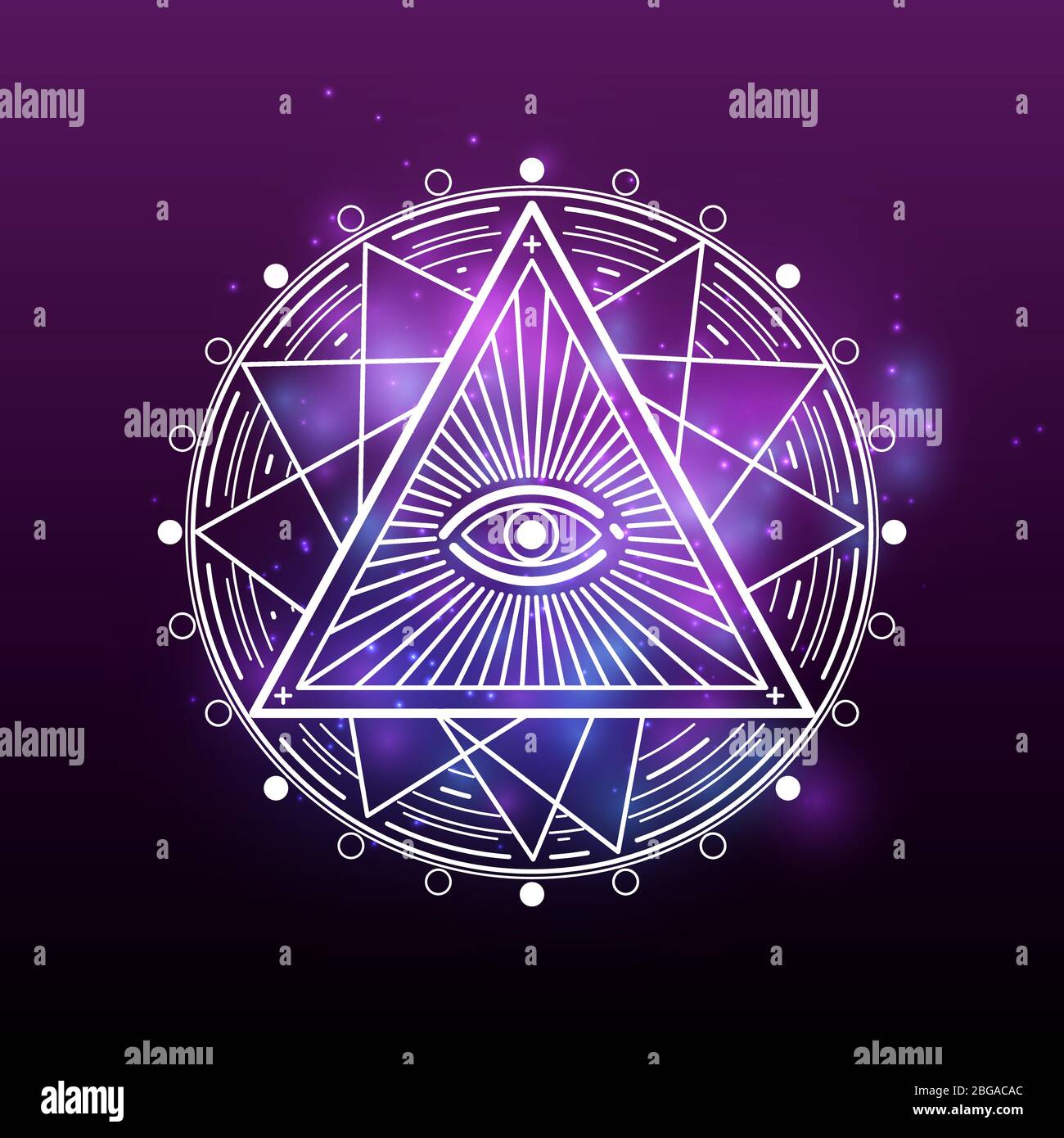 Weißes Geheimnis, okkultes, alchemy, mystisches esoterisches Zeichen auf glänzendem farbenprächtiger Hintergrund. Vektorgrafik Stock Vektor