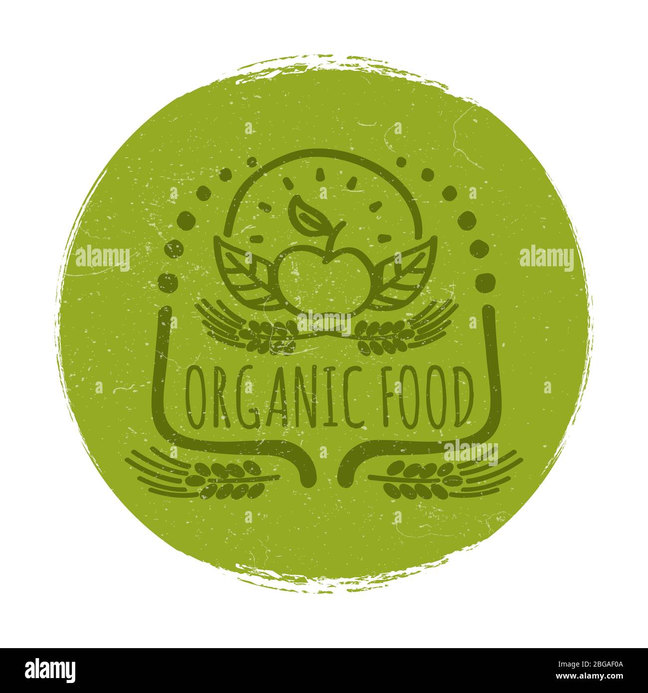 Grunge Bio-Lebensmittel-Etikett oder Banner-Design isoliert auf weiß. Vektorgrafik Stock Vektor