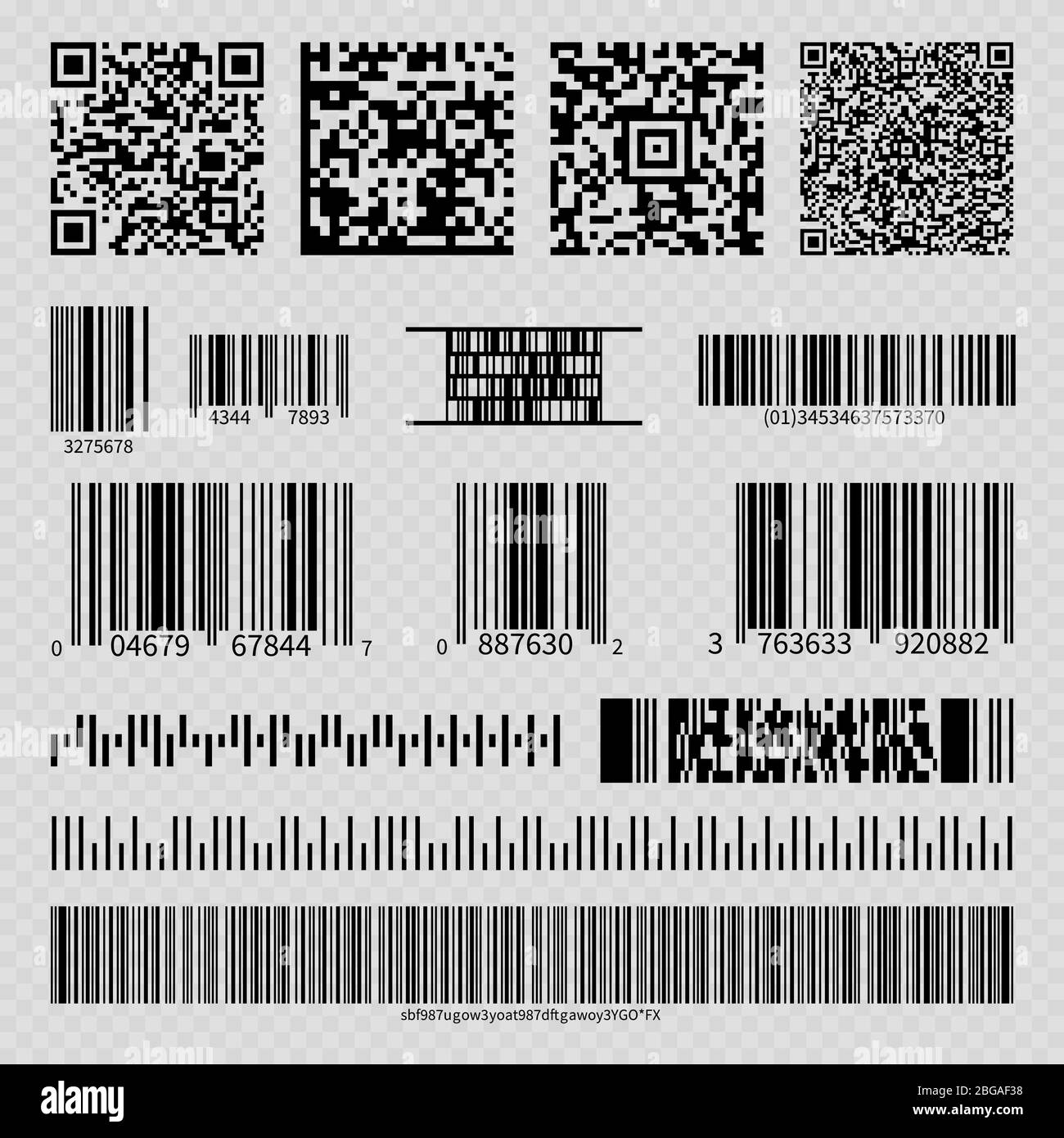 Business-Barcodes und QR-Codes auf transparentem Hintergrund isoliert. Vektorgrafik Stock Vektor