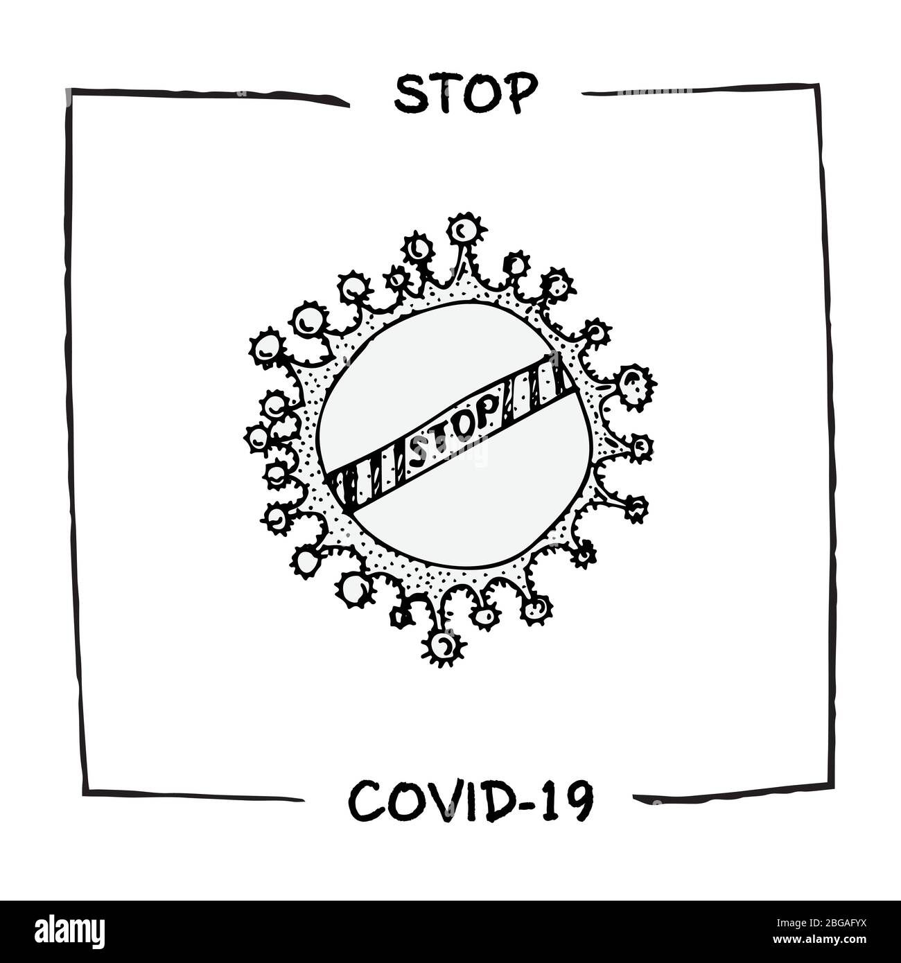 Design Konzept der medizinischen, sozialen, wirtschaftlichen und finanziellen Informationen Agitationsposter gegen Coronavirus-Epidemie mit Text Stop Covid-19 Sketch Stock Vektor
