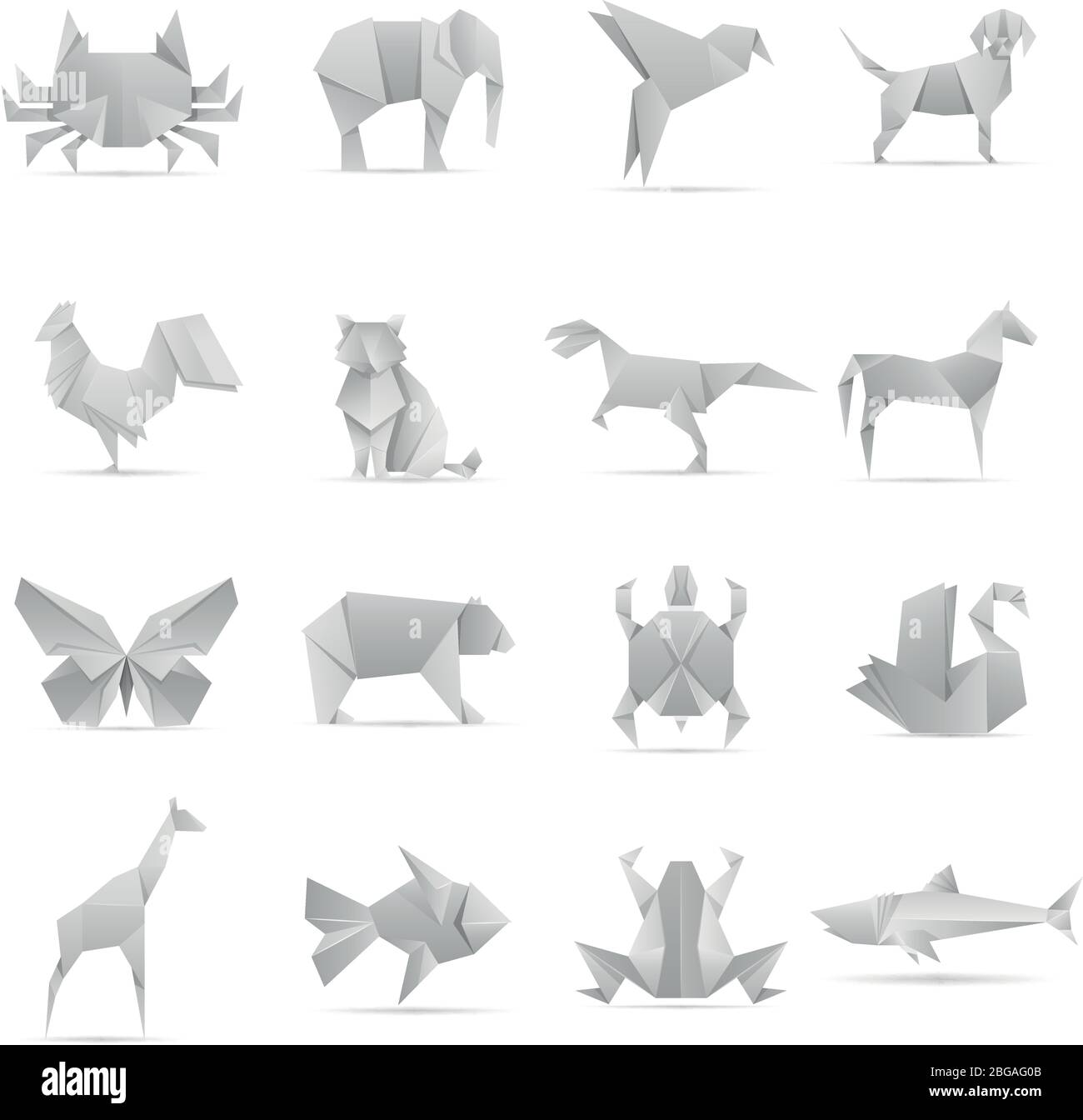 Asiatische kreative Origami Tiere Vektor-Kollektion. Tierische geometrische Spielzeugpapiere Illustration Stock Vektor