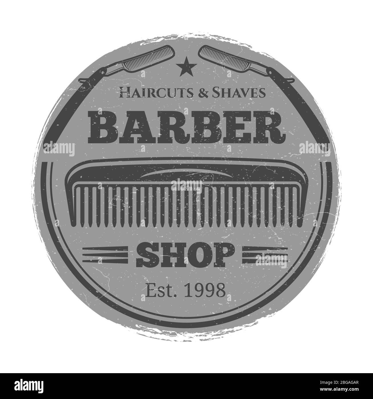 Monochrome Friseur Shop Vintage Label - Friseur Salon Emblem. Vektorgrafik Stock Vektor
