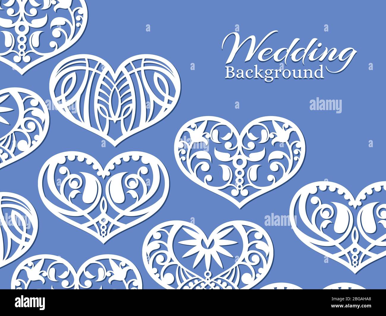 Weiße Spitzen Herzen Hochzeit Hintergrund für Poster und Banner. Vektorgrafik Stock Vektor