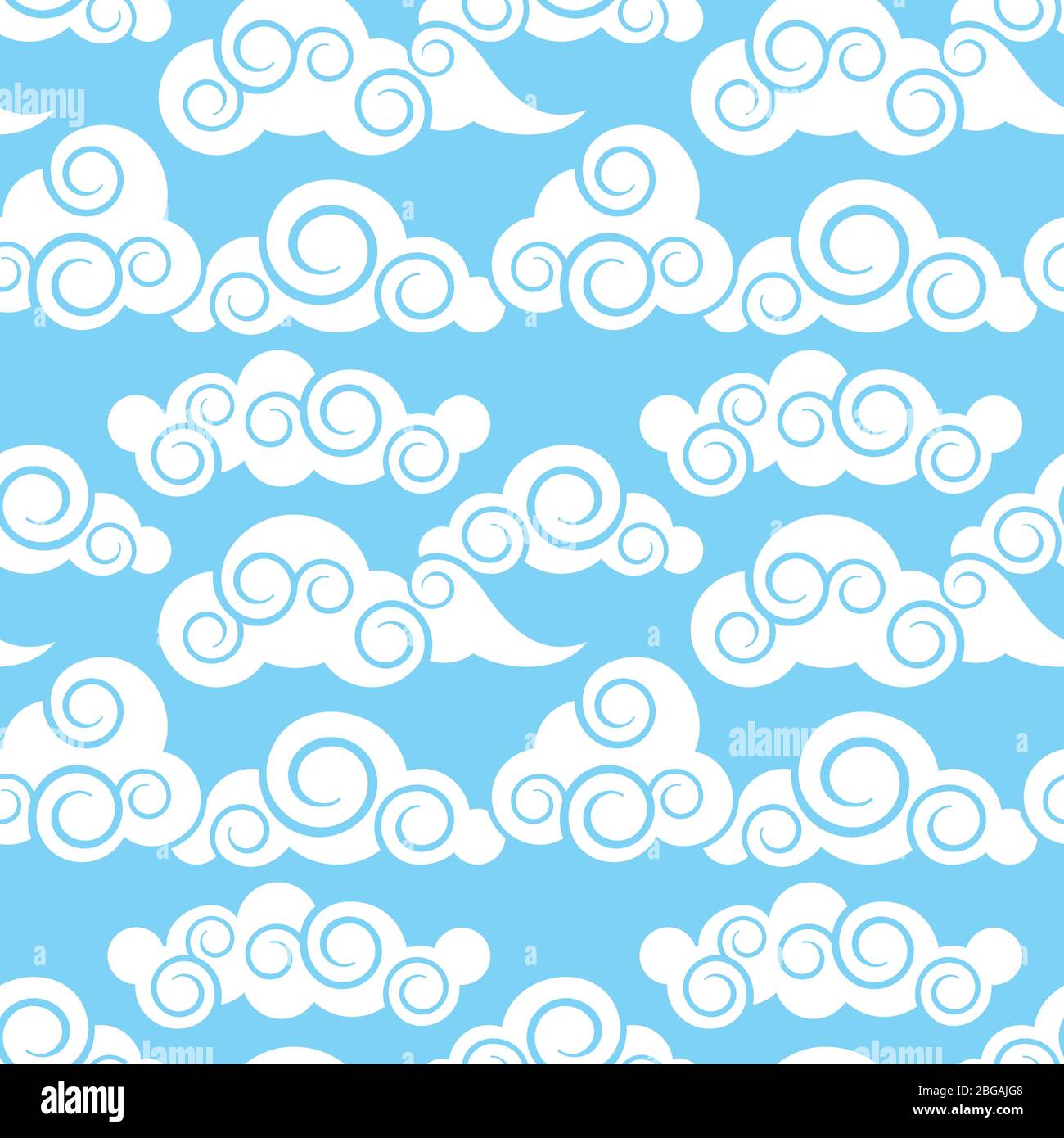 Wolken in japanischen und chinesischen Stil Vektor nahtlose dekorative Muster. Chinesisches Muster blauer Himmel und weiße Wolke Illustration Stock Vektor