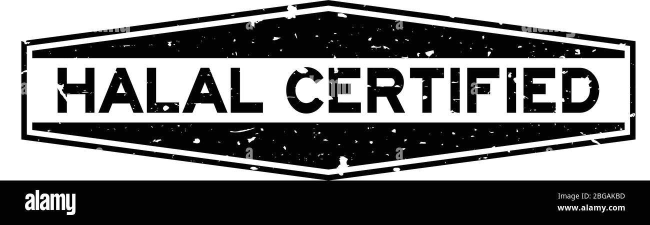Grunge schwarz halal zertifiziertes Wort Sechskant Gummi-Dichtung Stempel auf weißem Hintergrund Stock Vektor