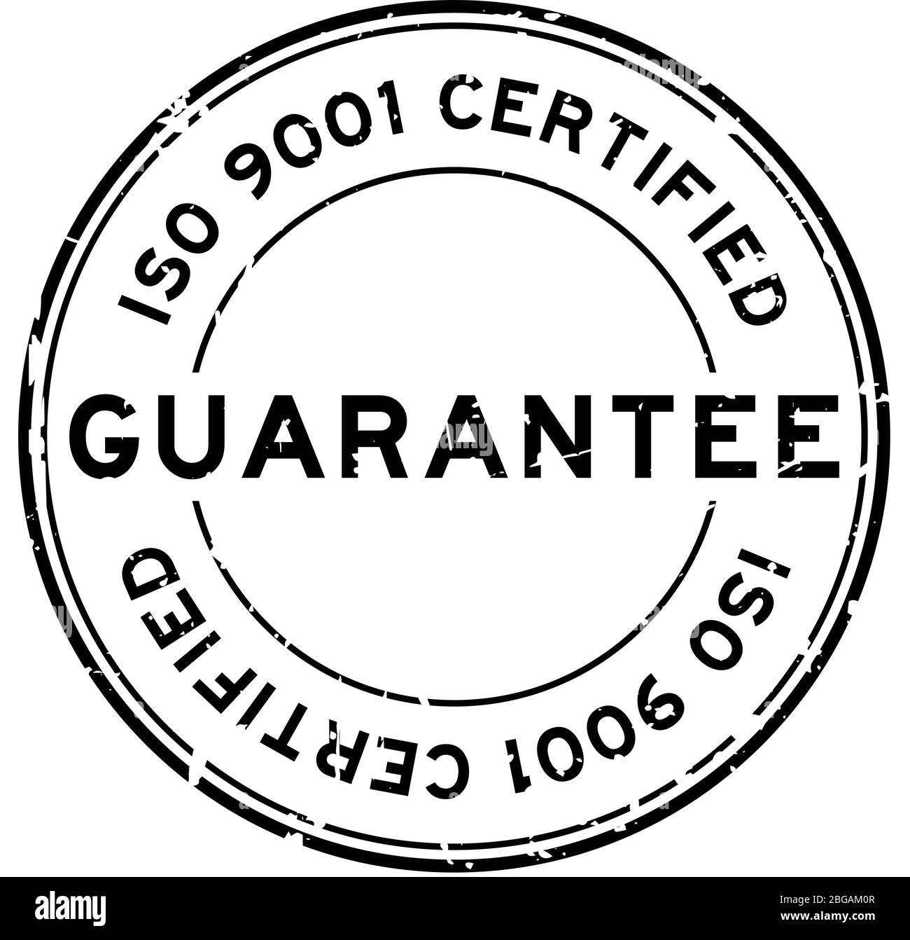 Grunge schwarz iso 9001 zertifiziert Garantie Wort rund Gummi-Dichtung Stempel auf weißem Hintergrund Stock Vektor