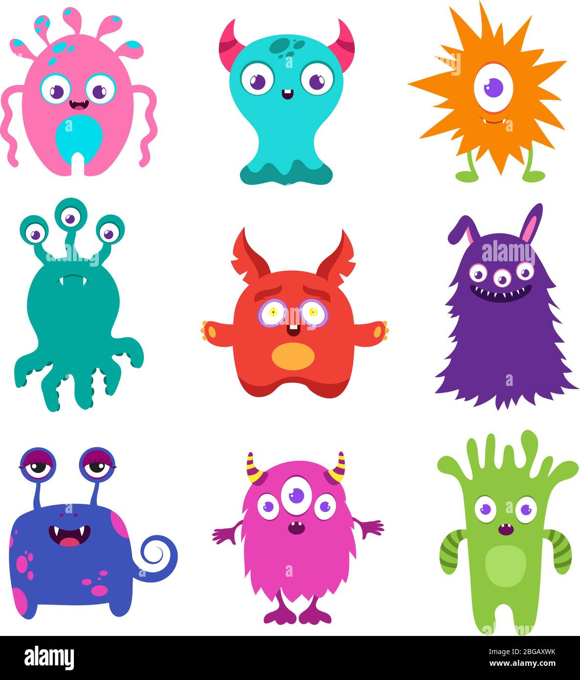 Nette Cartoon Baby Monster Vektor-Sammlung. Farbe Monster Charakter Maskottchen Illustration Stock Vektor