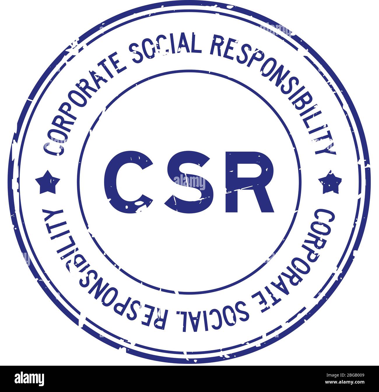 Grunge blau CSR Corporate Social Responsibility Wort rund Gummi Siegel Stempel auf weißem Hintergrund Stock Vektor