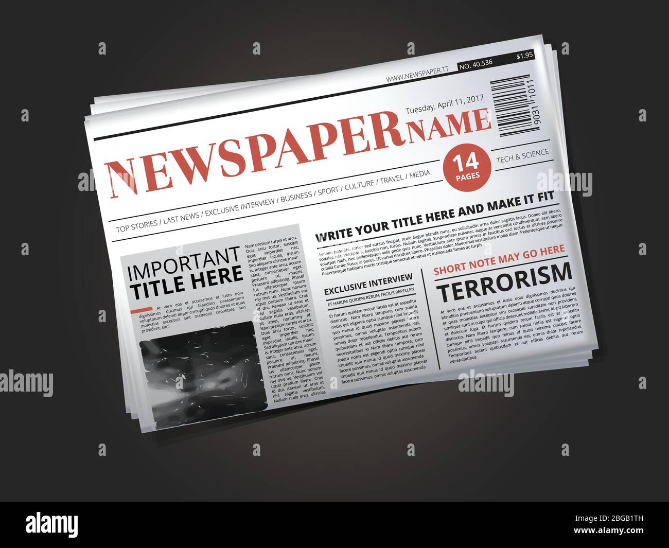 Die Hälfte der Zeitungsvorlage mit Überschrift. Vektorgrafik isolieren Stock Vektor